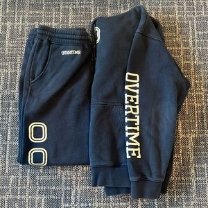 Overtime Athletics Men’s Medium navy blue sweatpants and hoodie.